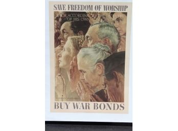 1943 Original Norman Rockwell US Government War Propaganda Poster 'Freedom Of Worship'
