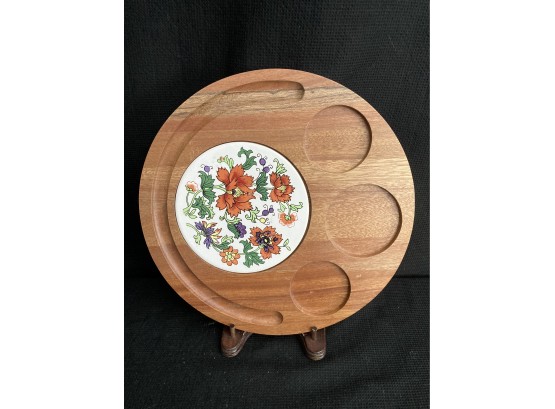 Wooden Platter With Cut Outs And Floral Design