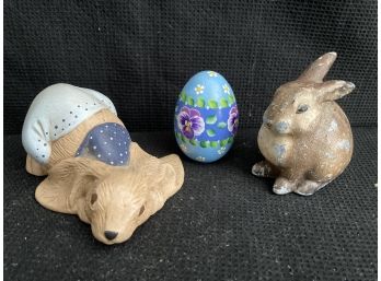 Two Bunnies And A Hand Painted Egg