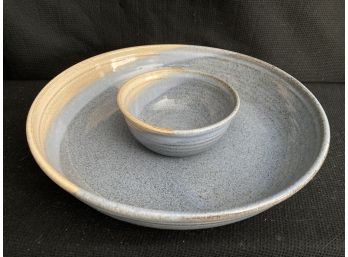 Matching Clay Platter And Dip Bowl Set