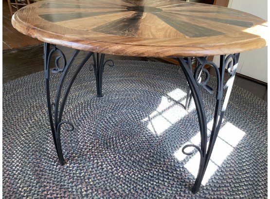 Sunburst Stylized Wood Bistro Table With Iron Floral Base