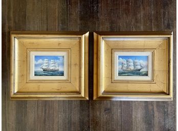 Pair Of Lovely Original Sailing Ship Paintings On Wood, Signed R. Sanders