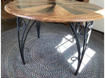 Sunburst Stylized Wood Bistro Table With Iron Floral Base