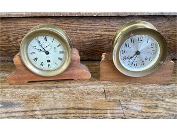Two Brass Ship's Bell Clocks From Negus, New York & Seth Thomas