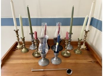 Collection Of Traditional Brass & Pewter Candleholders
