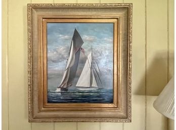 Beautifully Framed Large Original Oil Painting Of Sailboats, Signed O. Tayler