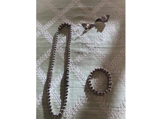 Sterling Silver  Earrings & Silver Plated  Necklace & Bracelet