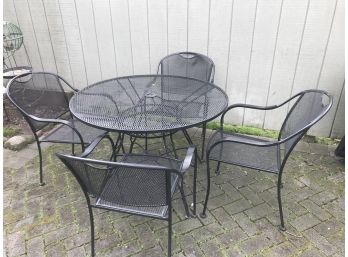 Wrought Iron Patio Table With  Four (4) Chairs With Seat Cushions And A Winter Table Cover