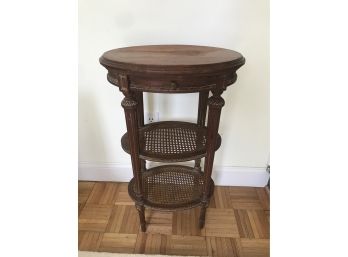 Antique  Provencial Telephone Table With Caned Lower Shelves With  Single Drawer