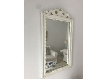 White Wooden Ribbon Crested Mirror