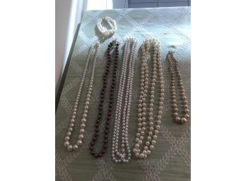 Five (5) Pearl Necklaces  One (1) Bracelet (costume Jewelry)