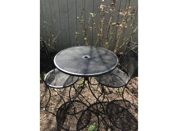 Small Black Wrought Iron Cafe Table With Matching (2) Chairs By Plantation Patterns .