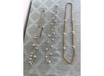 Three (3)  Costume Jewelry Necklaces With Pearls