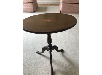 Mahogany 3 Leg Oval Small Pedestal Table Table  With Inlay Top