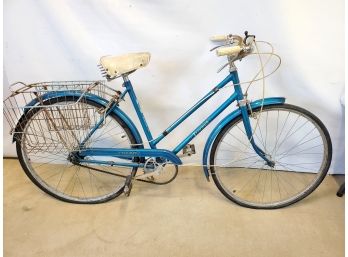 Vintage Triumph Ltd England Ladies Blue 3 Speed Cruising Bicycle With Dual Baskets - See Description