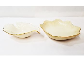 Lenox China Scalloped Edge Bowl & Dove Candy Dish - Ivory/cream With Gold Trim