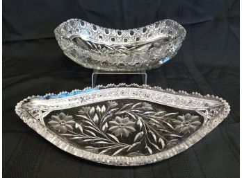 Two Lead  Crystal Serving Bowls  With Saw Tooth Edges