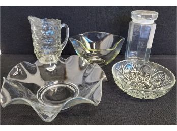 Clear Glass Pitchers, Bowls & Canister Grouping