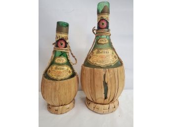 Two  Vintage 1972 Melini Chianti Classico Straw Wrapped Wine Bottles