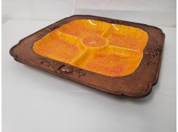 Mid Century Modern Treasure Craft USA Chip & Dip -Condiment Dish Drip Pottery Burnt Orange