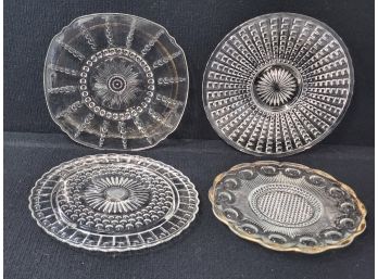 Four Vintage Round Glass Serving Dishes / Platters