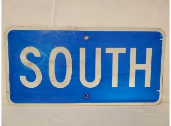 Vintage Blue & White Genuine Metal 'South' Road Sign - Great For Man Cave!