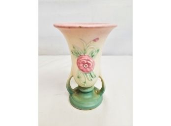 Vintage Hull USA Open Rose Vase In Pink And Green #130 - 4 3/4'