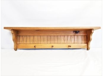 Handsome Wall Mounted Wood Shelf With Hat & Coat Pegs