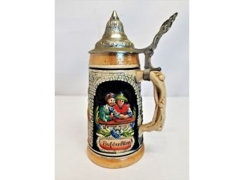 Vintage West German Lidded Beer Stein - Auf Der Alm'  'O Wel Che Lust'