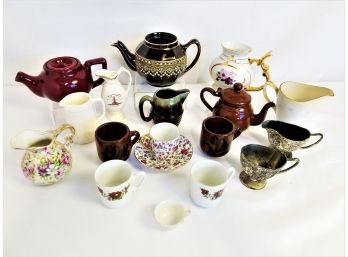 Vintage Miniature Ceramic  Teapots, Creamers And Tea Cups