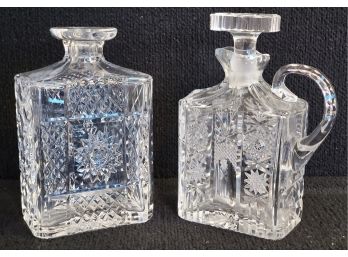 Two Heavy Clear Crystal Liquor Decanters
