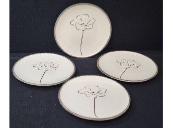 Set Of Four Bella Casa By Ganz Floral Silver Embossed 10' Dinner Plates