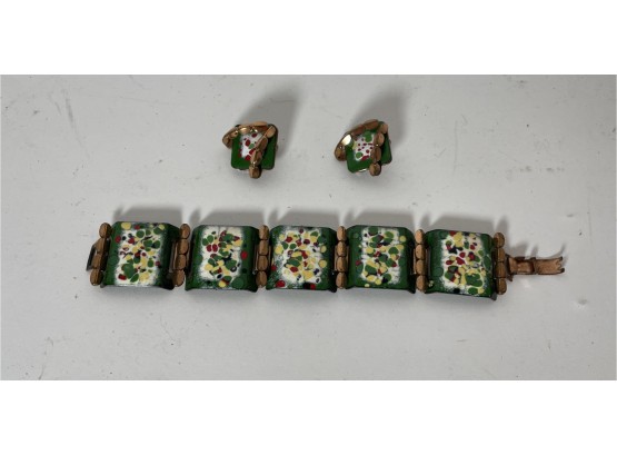 Matisse Green Enameled Bracelet And Earring Set