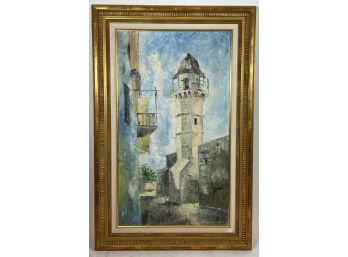 A Quality Impressionist  Oil Painting Of A  Street In Spain Signed Pick? In Upper Right Corner
