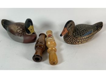2 N. Frick  Painted Ducks And 2 Signed Duck Decoys