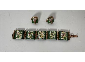 Matisse Green Enameled Bracelet And Earring Set