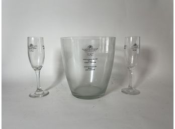 Interesting 1998 Indy 500 Crystal Ice Bucket And Champagne Glass Commemorative Set