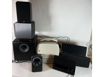 Collection Of High End Audio Speakers Includes Boston Acoustics, Pinnacle, Audioengine, Russound,  Celestion
