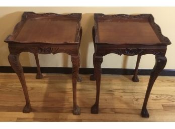PR. Antique Carved Walnut Scalloped Side Tables