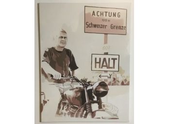 Oil On Canvas Steve McQueen On His Triumph Motorcycle