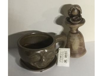 All Pottery Candlestick Holder & Large Face C/s