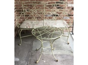 Vintage Outdoor Iron Loveseat & Cocktail Table