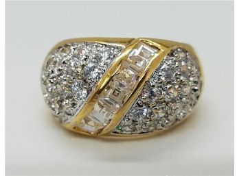 Beautiful Gold Plate Over Sterling Silver Size 6 Ring With Many Rhinestones