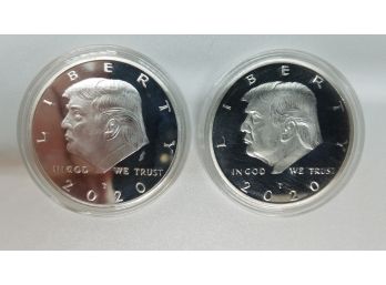 Set Of 2 Brand New Uncirculated Silver Tone 2020 Donald Trump Commemorative Coins