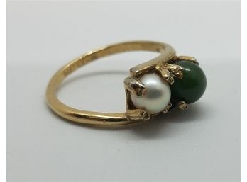 Wonderful Vintage 14K Gold Plated Ring With A Tested Emerald And Pearl
