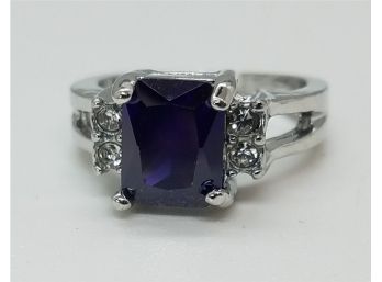 Size 6 1/2 Silver Plated Ring With Deep Purple Tourmaline Gemstone