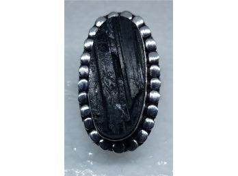 Size 8 Sterling Silver Ring With Huge Rough Cut Black Tourmaline Gemstone