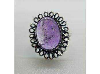 Beautiful Sterling Silver Size 7 Natural Amethyst In A Victorian Style Setting