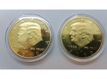 Set Of 2 Brand New 2020 Uncirculated Gold Tone 2020 Donald Trump Commemorative Eagle Coins