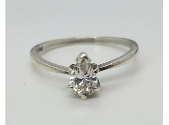 Beautiful Vintage Sterling Silver Size 6 1/2 Engagement Ring With A Lovely Sparkling Marquise Cut Rhinestone
